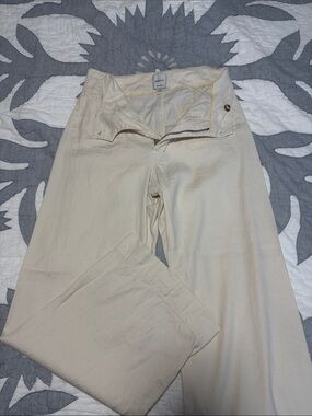 Anthropologie Cream Wide-Leg Jeans with Yellow Topstitching